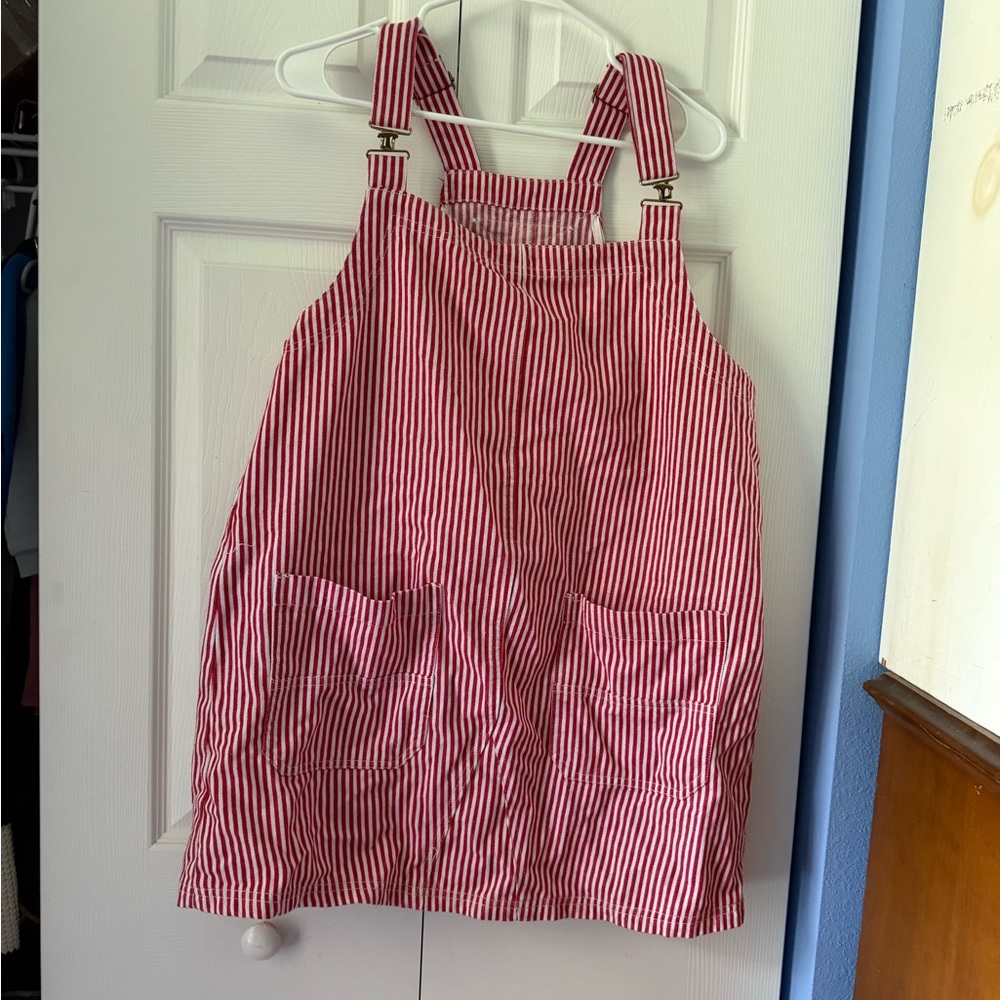 Red and White Striped Pinafore Dress